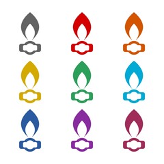 Gas Flat fire flame icon isolated on white background. Set icons colorful
