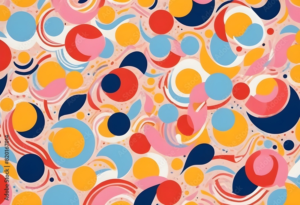 Poster a colorful and abstract psychedelic background with swirls, and circles.