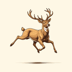  Reindeer Jumping Illustration Hand Drawn Deer