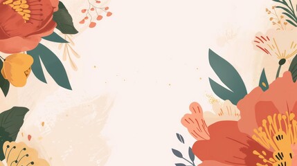 An artistic floral illustration featuring vibrant flowers and leaves with a central blank space for adding custom text