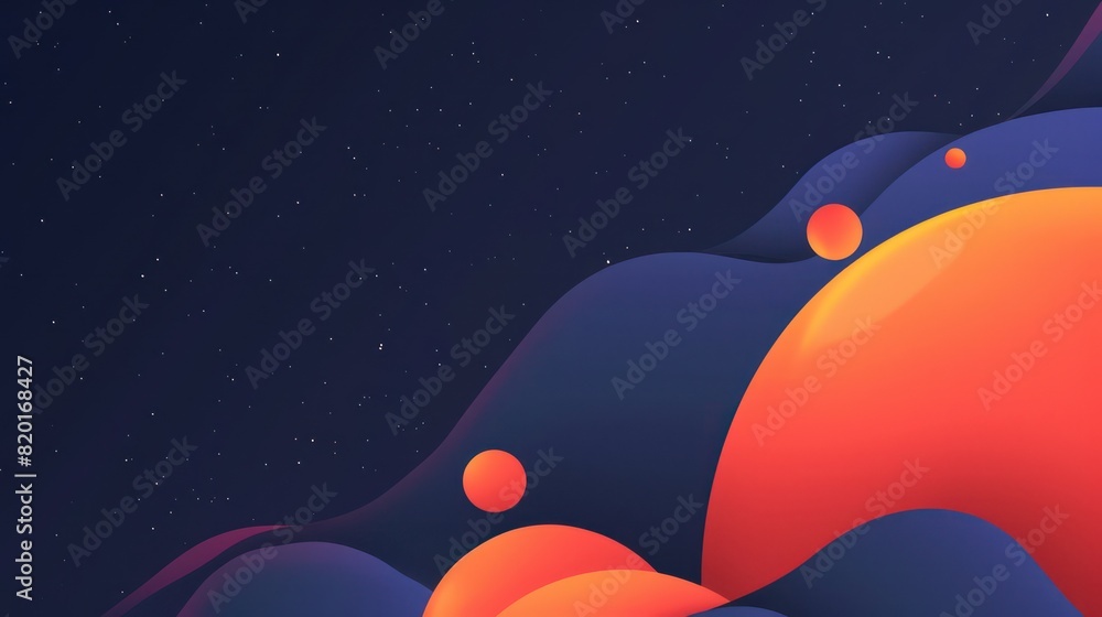 Poster an artistic representation of a space scene featuring colorful, stylized planets against a starry ba