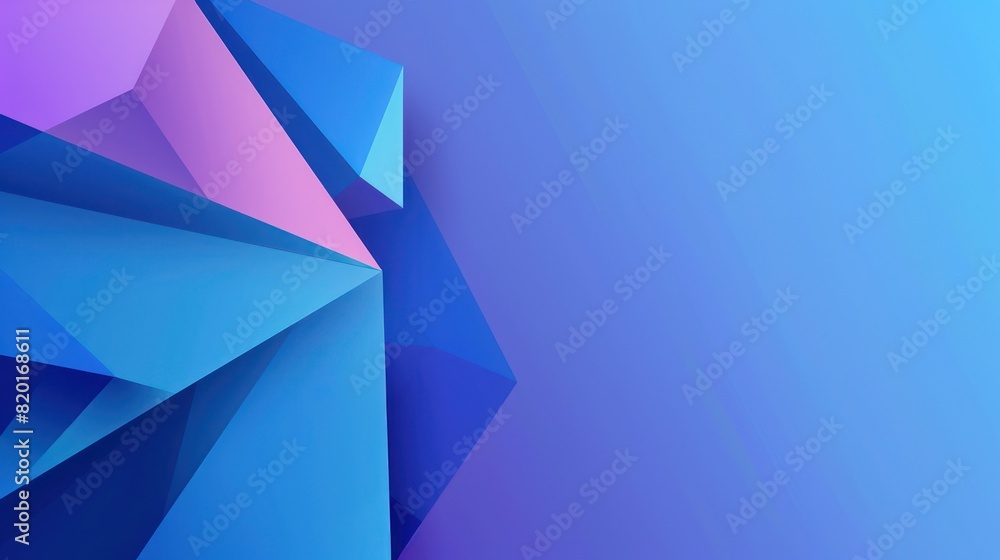Poster a vivid and dynamic abstract image showcasing various geometric shapes in shades of blue and purple 