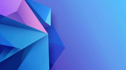 A vivid and dynamic abstract image showcasing various geometric shapes in shades of blue and purple with a smooth gradient background