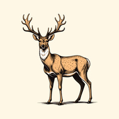 Reindeer Vintage Engraved Style Illustration Christmas Deer