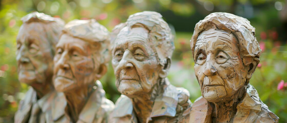 Obraz premium Four statues of women are lined up next to each other