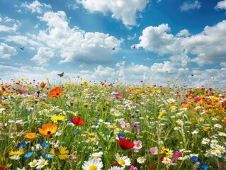 Obraz premium Wildflower meadow Display a vast meadow covered in a tapestry of wildflowers in various colors