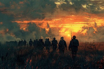 Fototapeta premium Illustrations of Soldier War Portraits
