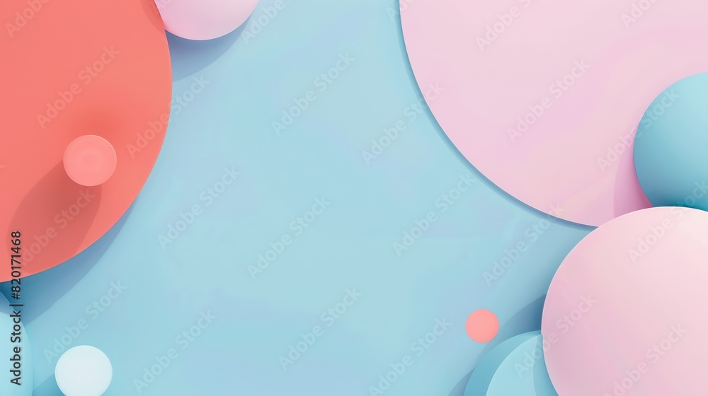 Poster a minimalist image featuring pastel colored circles on a soft blue background with a 3d effect