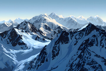 Snow rocky mountain range. Abstract mountains realistic illustration. Swiss mountains. Alps. Alascan mountains. Nepal.