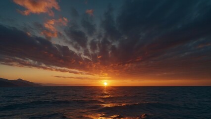 Stunning sunset view by the sea with clouds