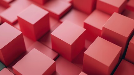 An array of red 3D cubes creating a repetitive geometric pattern on a seamless pink surface