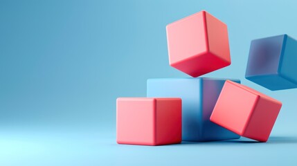 floating colorful cubes on a soft blue background, emphasizing balance and simplicity