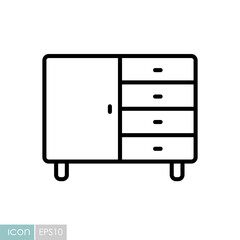 Bedside dresser vector icon. Chest of drawer