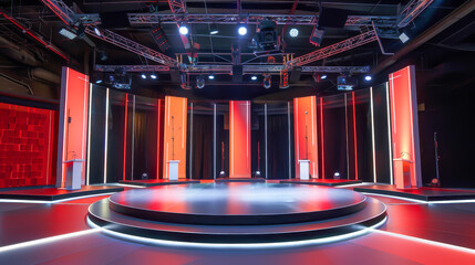 A stage with red and black lighting