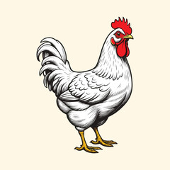 Rooster Chicken Illustration in Hand Drawing Style