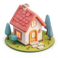 3D cute house white background