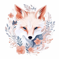 Obraz premium Fox with Floral Accents in Pastel Colors