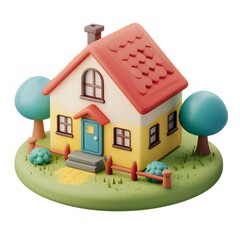 3D cute house white background