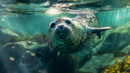 A seal is swimming in the ocean