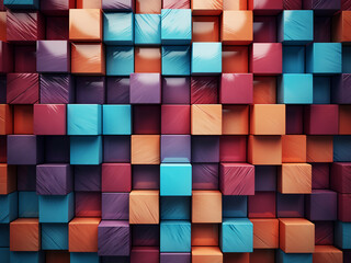 Colorful wooden cubes form an abstract backdrop