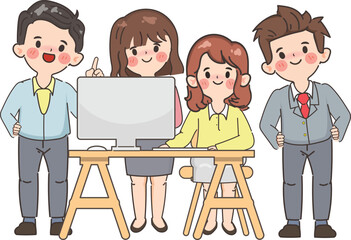 Business people teamwork character. Vector design style doodle.