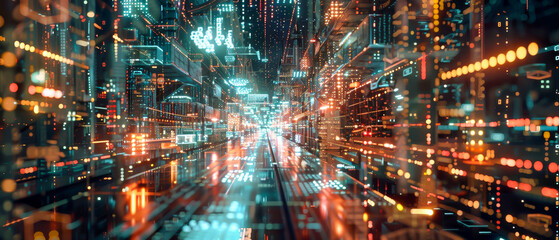 A cityscape with a lot of lights and a lot of buildings