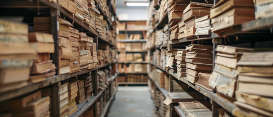 Obraz premium A library with many bookshelves and books