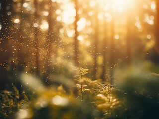 Sunny day in the forest, softly blurred with bokeh