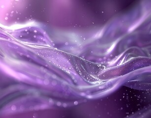 Flowing purple fabric with sparkling effects - A luxurious purple fabric flows elegantly with sparkling light particles giving a magical sensation