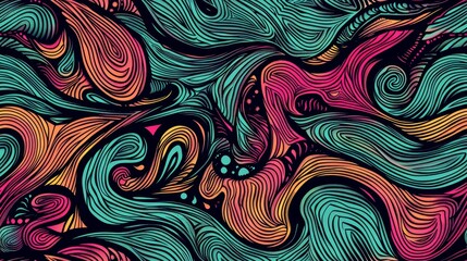 Intricate psychedelic swirl pattern on black - This image features a mesmerizing psychedelic swirl pattern with high contrast colors and complex designs against a black background