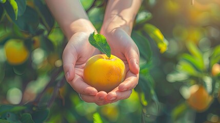 Harvest in the hands of a woman in the garden. Selective focus.