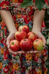Harvest in the hands of a woman in the garden. Selective focus.