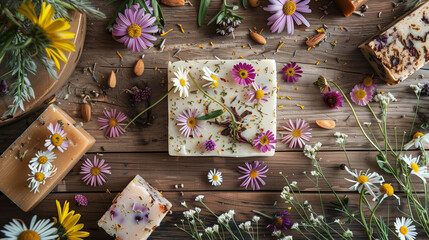 natural hand-made soaps with different fragrances, with the scent of flowers, herbs and spices