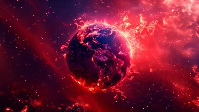 view of the planet earth on fire
