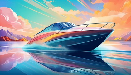 A modern motorboat speeding through calm, clear waters with a sleek design and smooth wake.