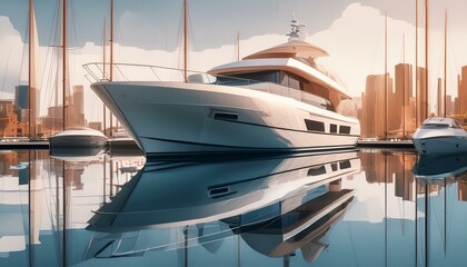 Fototapeta premium A luxury yacht hosting a party at dusk, with soft ambient lighting and reflections on the wa