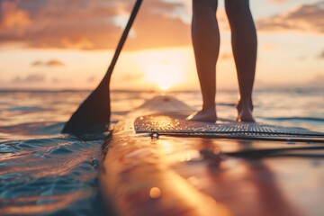 Standing or kneeling on a paddleboard off the coast of Florida, the joy and invigoration of the activity are highlighted with soft and natural lighting.