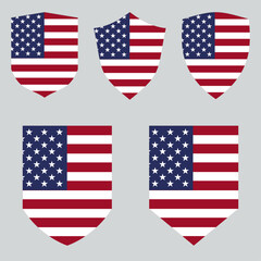 Fototapeta premium Set of United States Flag in Shield Shape Frame