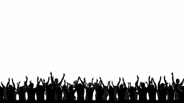 Silhouette video of a crowd of people at a club concert or sporting event, isolated on an Alpha matte background.