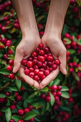 Harvest in the hands of a woman in the garden. Selective focus.