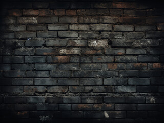 Old, dirty, vintage-style brick wall texture in dark black