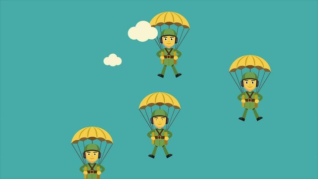soldier with parachut on the sky. Military campaign