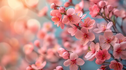 closeup pink flower blurry background almond blossom good news sunday branches - Powered by Adobe
