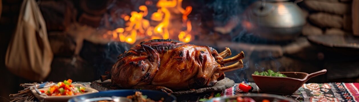 Guinea pig, roasted whole, traditional Andean dish, served in a Peruvian mountain village