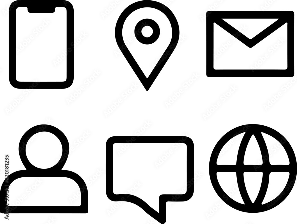 Poster pixel perfect icon set of contact mobile communication phone internet speech bubble chat mail locati