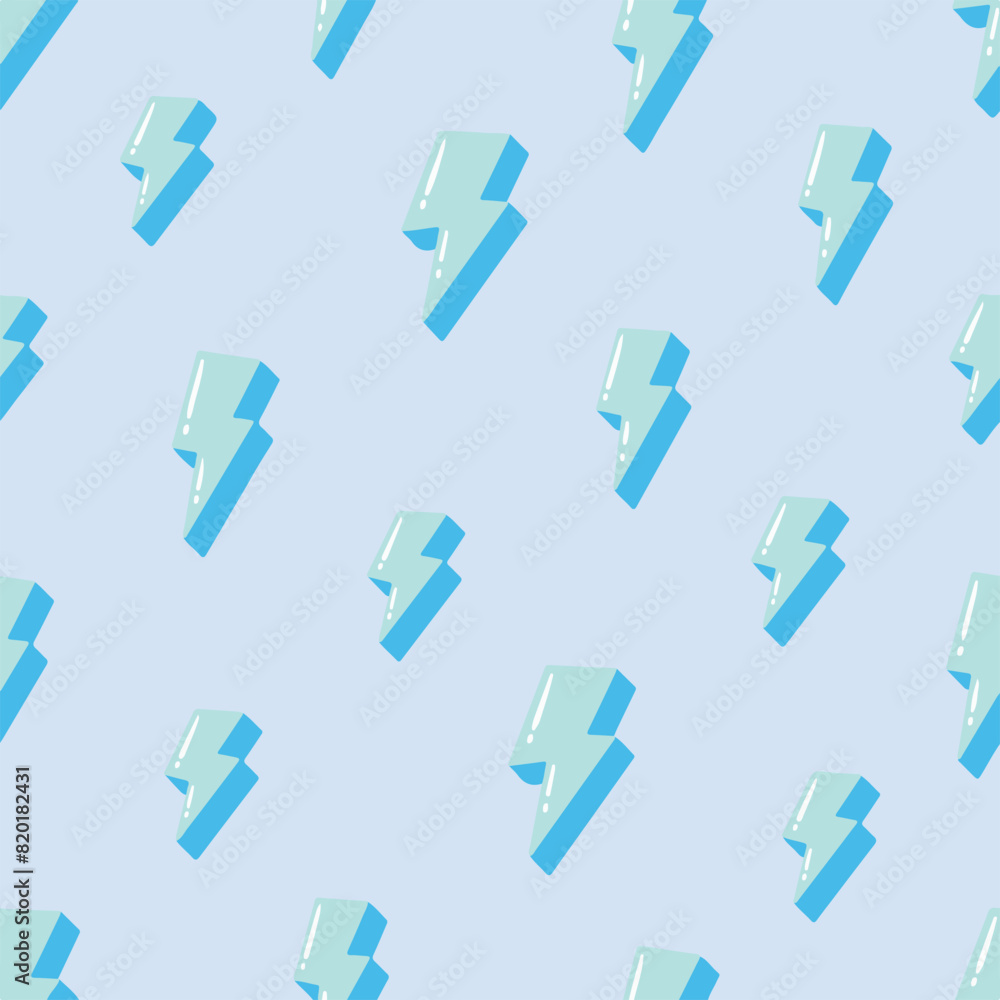 Poster cartoon style seamless repeated pattern with blue lightning lightening thunderbolt flash icons as a 