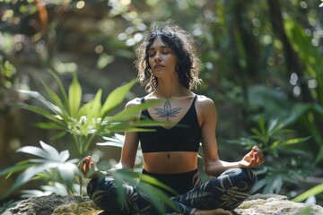 Yoga instructor incorporating cannabis oil into their practice. (Mind-body wellness)