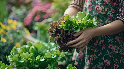 Harvest in the hands of a woman in the garden. Selective focus.