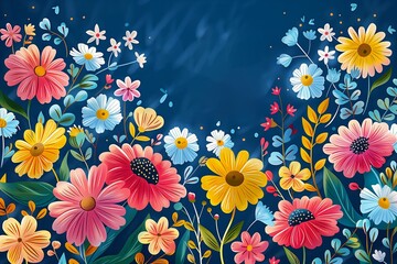 blue background flowers words well soon flat black large patches plain colors medical drawing squared border stock warm saturated flowery outdoors illustrator