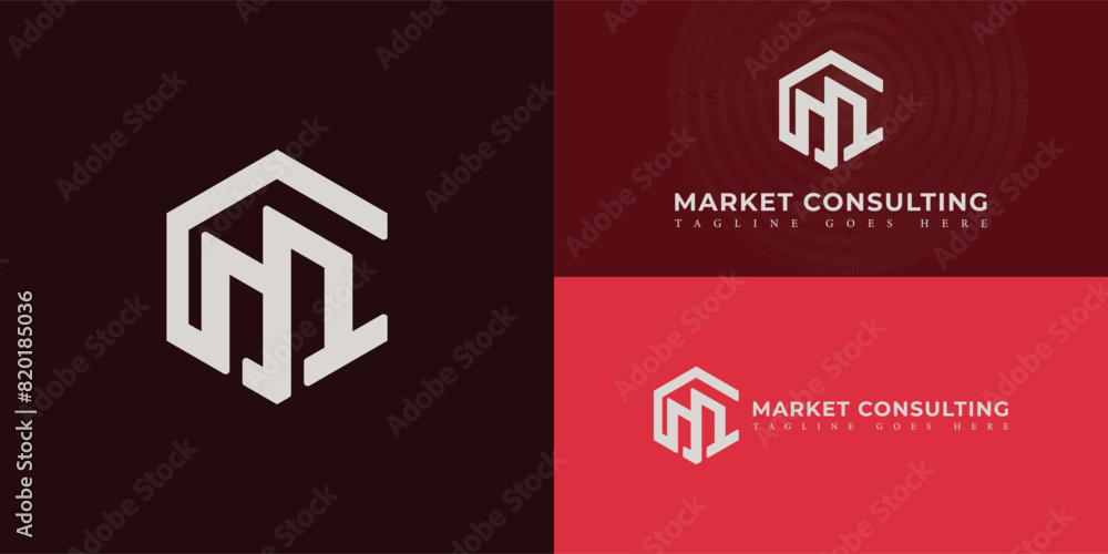 Aufkleber abstract initial hexagon letter mc or cm logo in silver color isolated on multiple background colors